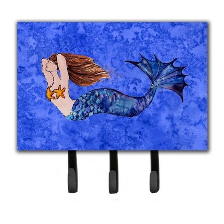Carolines Treasures Carolines Treasures 8725TH68 Brunette Mermaid On Blue Leash & Key Holder 8725TH68